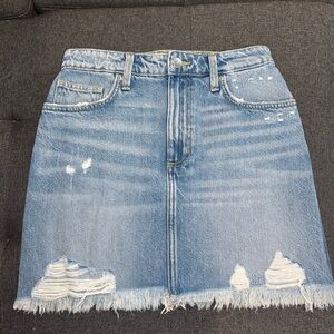 Lee Denim Mini Skirt – Vintage Modern Blue Jean Skirt, Frayed Raw Hem